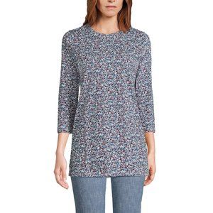 Land's End Women's 3/4 Sleeve Supima Cotton Crewneck Tunic - Blue Floral - XL
